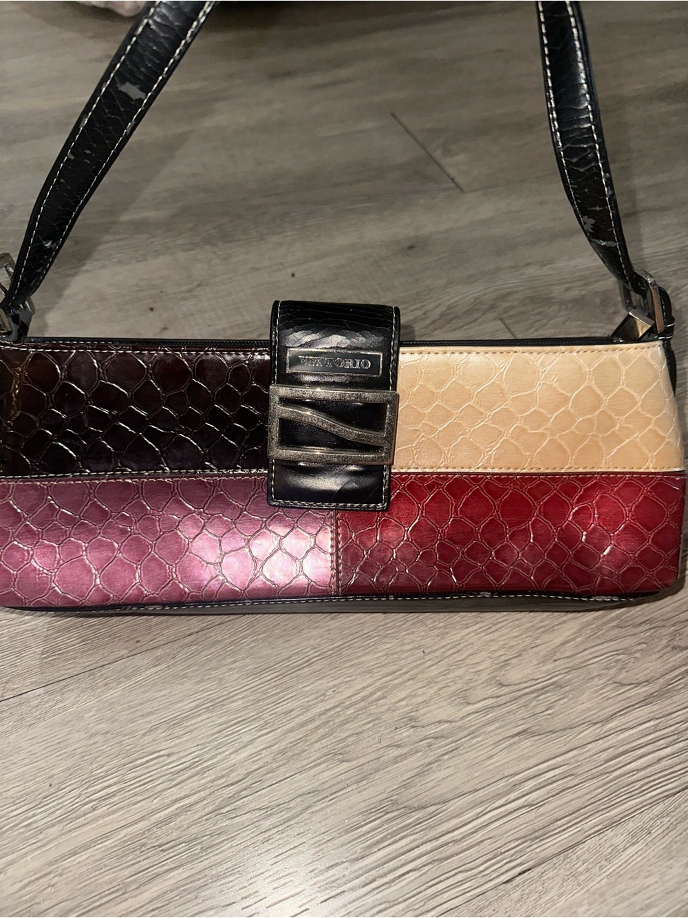 Vuttorio Color Block Patent Leather Shoulder Bag Purse